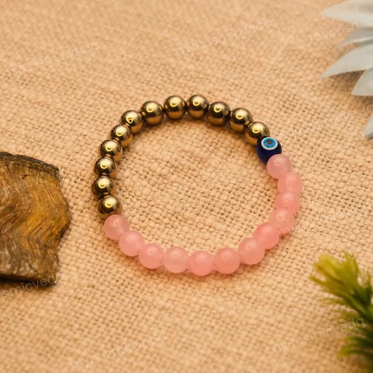 Pyrite Rose Quartz Evil Eye Bracelet: Wealth, Love and Protection