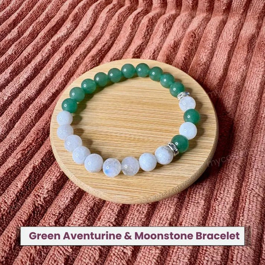 Green Aventurine & Moonstone Bracelet – Luck, Prosperity & Emotional Balance