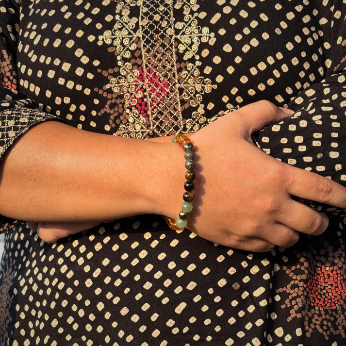 Stone Bracelet with Green Aventurine and Pyrite Close-up