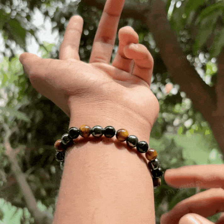 Stretchable Hematite Tiger Eye Obsidian Bracelet for Men Women