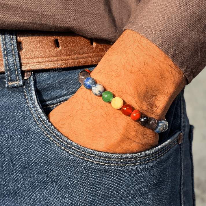 Wearing 7 Chakra Bracelet for peace positivity and well-being