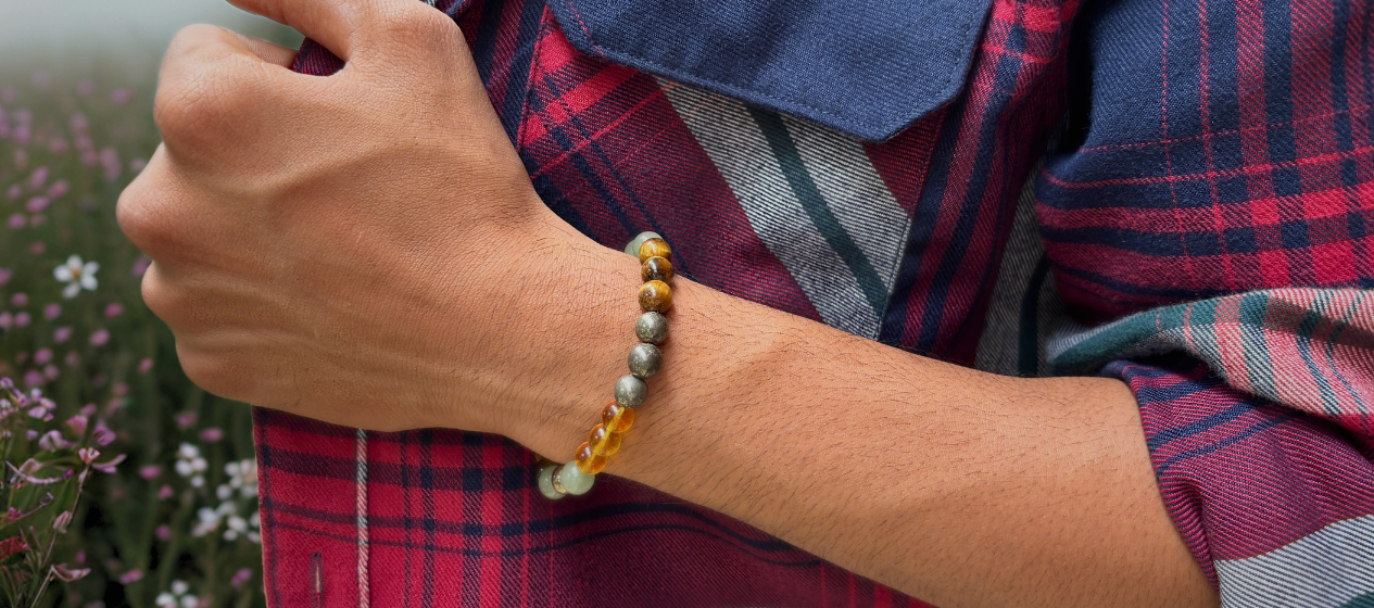 Minimalist unisex money magnet bracelet with healing gemstones from Mycosmicveda